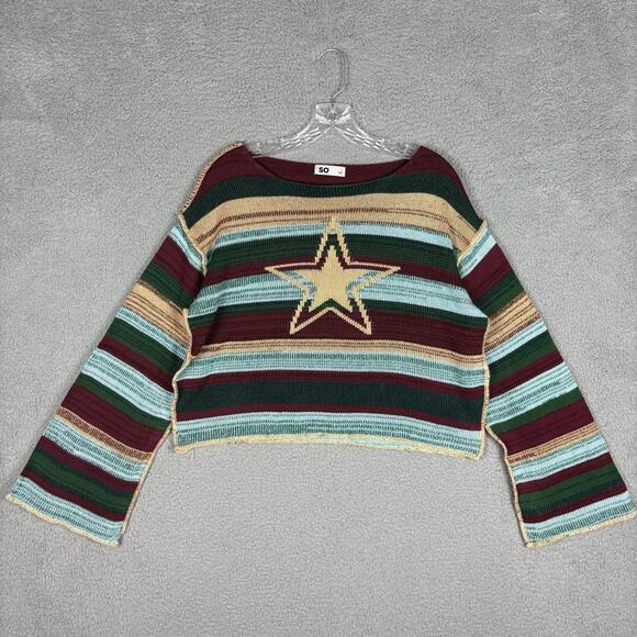 So Sweatshirt Women’s Juniors Large Multicolor Star Cropped Flare Sleeves Fun - Picture 12 of 12